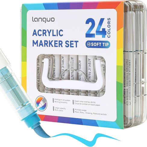 60 Colors Acrylic Paint Markers Pens Set, Soft Brush Tip Markers with Fast Drying & No-Bleed Ink, Acrylic Paint Pens for Rock, Wood, Egg, Ceramic, Fabric Painting, Art Supplies and DIY Crafts in Saudi Arabia