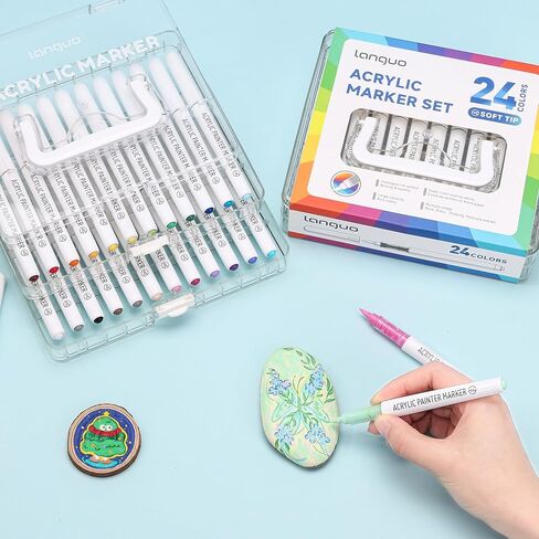60 Colors Acrylic Paint Markers Pens Set, Soft Brush Tip Markers with Fast Drying & No-Bleed Ink, Acrylic Paint Pens for Rock, Wood, Egg, Ceramic, Fabric Painting, Art Supplies and DIY Crafts in Saudi Arabia