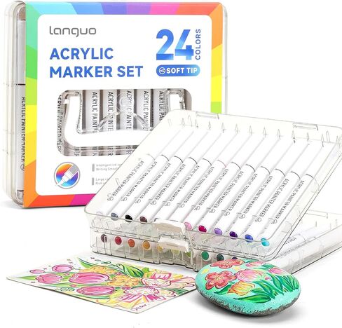 60 Colors Acrylic Paint Markers Pens Set, Soft Brush Tip Markers with Fast Drying & No-Bleed Ink, Acrylic Paint Pens for Rock, Wood, Egg, Ceramic, Fabric Painting, Art Supplies and DIY Crafts in Saudi Arabia
