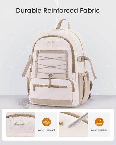 LOVEVOOK School Backpack for Teen Girls, Large Capacity College Bookbag with Water Bottle Holder, Cute Laptop Backpack Purse for Women, Lightweight Daily Backpack, Gift for Her, Off White-Lavender in Saudi Arabia
