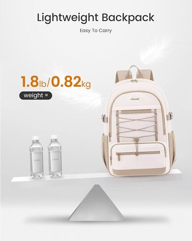 LOVEVOOK School Backpack for Teen Girls, Large Capacity College Bookbag with Water Bottle Holder, Cute Laptop Backpack Purse for Women, Lightweight Daily Backpack, Gift for Her, Off White-Lavender in Saudi Arabia