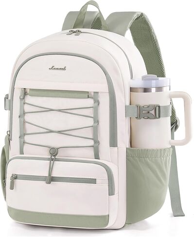 LOVEVOOK School Backpack for Teen Girls, Large Capacity College Bookbag with Water Bottle Holder, Cute Laptop Backpack Purse for Women, Lightweight Daily Backpack, Gift for Her, Off White-Lavender in Saudi Arabia