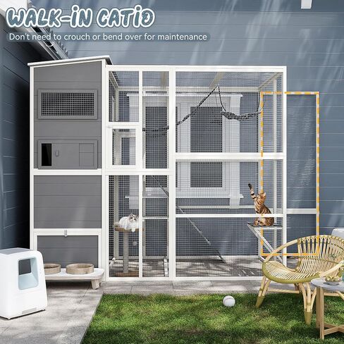 Catio Outdoor Cat Enclosure,4 Tiers Large Enclosures for Mulitiple Cats Walk in Cat Patio with Waterproof Roof, 74" Outdoor Catios with Hanging Hammock (Grey, 74") in Saudi Arabia