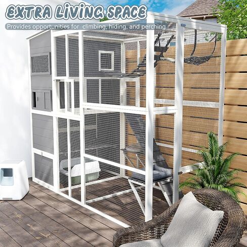 Catio Outdoor Cat Enclosure,4 Tiers Large Enclosures for Mulitiple Cats Walk in Cat Patio with Waterproof Roof, 74" Outdoor Catios with Hanging Hammock (Grey, 74") in Saudi Arabia