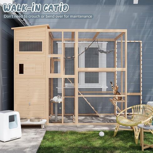 Catio Outdoor Cat Enclosure,4 Tiers Large Enclosures for Mulitiple Cats Walk in Cat Patio with Waterproof Roof, 74" Outdoor Catios with Hanging Hammock (Grey, 74") in Saudi Arabia
