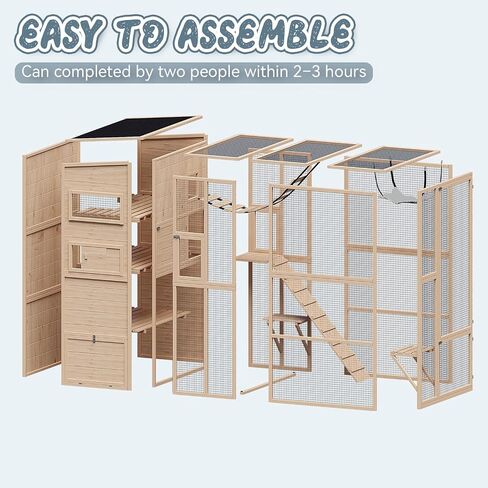 Catio Outdoor Cat Enclosure,4 Tiers Large Enclosures for Mulitiple Cats Walk in Cat Patio with Waterproof Roof, 74" Outdoor Catios with Hanging Hammock (Grey, 74") in Saudi Arabia