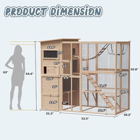 Catio Outdoor Cat Enclosure,4 Tiers Large Enclosures for Mulitiple Cats Walk in Cat Patio with Waterproof Roof, 74" Outdoor Catios with Hanging Hammock (Grey, 74") in Saudi Arabia
