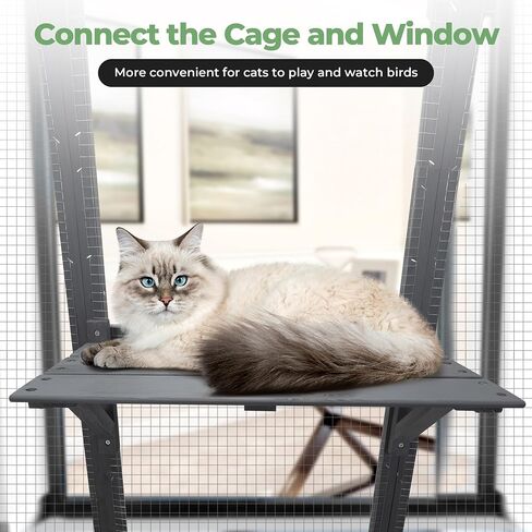 Large Stylish Wooden Catio Outdoor Cat Enclosure Cat Cage & Run Enclosures Indoor Kitty Window Catio with Waterproof Roof, 7 Platforms & 2 Resting Box, UV Resistant, 62.4" L x 32.4" W x 70" H (Grey) in Saudi Arabia