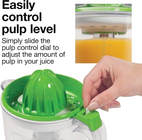 Proctor Silex 34 oz. Electric Citrus Juicer, Orange Juicer | Pressure Activated | 2 Reamers For Big and Small Fruit | Pulp Control | For Orange, Lemon, Grapefruit Juice | White & Green in Kuwait