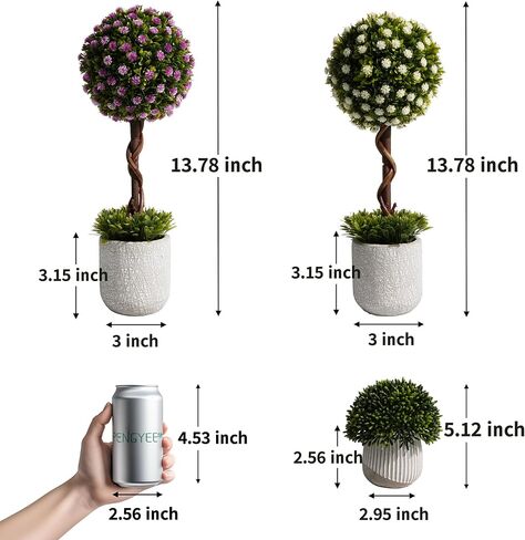 3Pcs Fake Plants 14.57 Inch, Artificial Boxwood Topiary Ball Tree in Cement Planter, Artificial Plants Indoor for Home Bathroom Bedroom Kitchen Office Room Decor in Kuwait