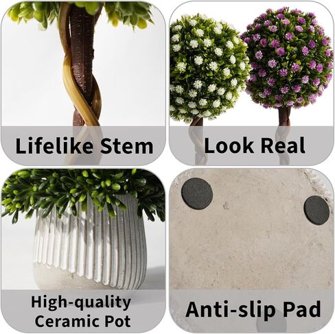 3Pcs Fake Plants 14.57 Inch, Artificial Boxwood Topiary Ball Tree in Cement Planter, Artificial Plants Indoor for Home Bathroom Bedroom Kitchen Office Room Decor in Kuwait