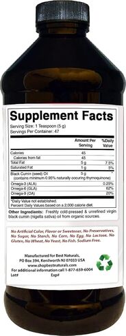 Best Naturals Black Seed Oil - Minimum 0.95% Thymoquinone (TQ) - Cold Pressed Nigella Sativa Aids in Digestive Health, Immune Support, Brain Function, Joint Mobility, Gluten Free, Non GMO - 16 OZ in Saudi Arabia
