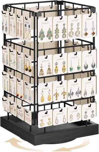 MODOWEY Rotating Earring Card Display Stands for Vendors with 36 Hooks, Wood Jewelry Holder Organizer Tree Rack for Women Dresser, 3 Tier Large Capacity Storage Tower for Selling Stud Pierced, Square in Kuwait