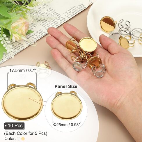 PATIKIL Stainless Ring Blank, 25mm 10 Pcs Adjustable Finger Ring Blank Base Bezel Trays Flat Pad Tray for Jewelry Making Finding DIY Carvings, Gold, Silver in Saudi Arabia
