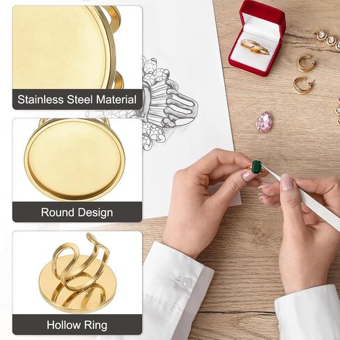 PATIKIL Stainless Ring Blank, 25mm 10 Pcs Adjustable Finger Ring Blank Base Bezel Trays Flat Pad Tray for Jewelry Making Finding DIY Carvings, Gold, Silver in Saudi Arabia