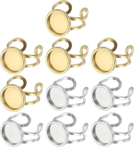 PATIKIL Stainless Ring Blank, 25mm 10 Pcs Adjustable Finger Ring Blank Base Bezel Trays Flat Pad Tray for Jewelry Making Finding DIY Carvings, Gold, Silver in Saudi Arabia