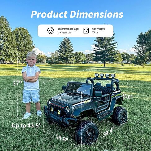 24V Kids Ride on Car, Kids Electric Vehicles Car Ride on Toy Truck for Toddlers w/Remote Control, 400W Motor - Black in Kuwait