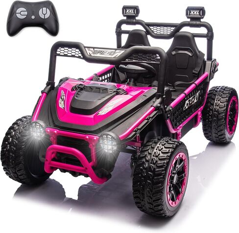 NewQida XXL 24V Ride On Toys for Big Kids UTV ، سيارة ركوب على مقاعد مع التحكم عن بعد ، تعليق صدمة 4WD 4-WHEELER ، حتى 5 ميل في الساعة ، إطارات مطاطية EVA ، بلوتوث ، موسيقى ، مقعد واسع ، وردي in Kuwait