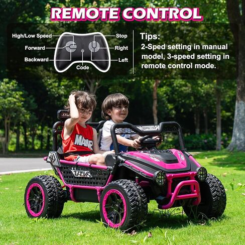 NewQida XXL 24V Ride On Toys for Big Kids UTV ، سيارة ركوب على مقاعد مع التحكم عن بعد ، تعليق صدمة 4WD 4-WHEELER ، حتى 5 ميل في الساعة ، إطارات مطاطية EVA ، بلوتوث ، موسيقى ، مقعد واسع ، وردي in Kuwait