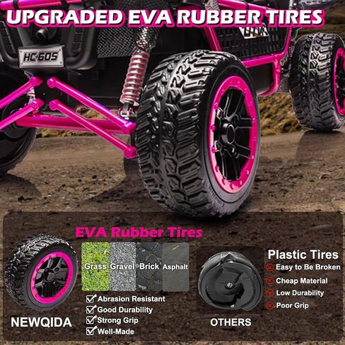 NewQida XXL 24V Ride On Toys for Big Kids UTV ، سيارة ركوب على مقاعد مع التحكم عن بعد ، تعليق صدمة 4WD 4-WHEELER ، حتى 5 ميل في الساعة ، إطارات مطاطية EVA ، بلوتوث ، موسيقى ، مقعد واسع ، وردي in Kuwait