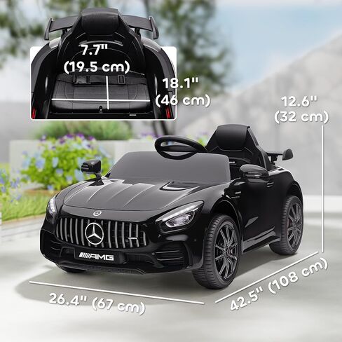 Qaba Mercedes-Benz AMG GTR Licensed 12V Kids Ride on Car, Battery Powered Electric Car for Toddlers with Remote Control, Transport Wheels, Soft Start, Lights, Music, Horn for 3-6 Years, Black in Kuwait