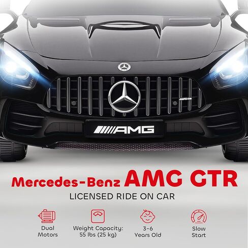Qaba Mercedes-Benz AMG GTR مرخصة من 12 فولت أطفال ركوب السيارة على السيارة ، سيارة كهربائية تعمل بالبطارية للأطفال الصغار مع التحكم عن بعد ، عجلات النقل ، بداية ناعمة ، أضواء ، موسيقى ، قرن لمدة 3-6 سنوات ، أسود in Kuwait