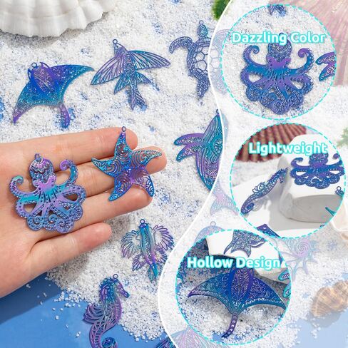 24pcs سحر محيطي متنوع مبهر الملونة الزخارف المعدنية الزخرفة المعادلة المجوفة للحيوان in Kuwait