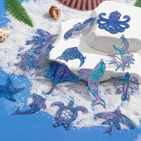 24pcs سحر محيطي متنوع مبهر الملونة الزخارف المعدنية الزخرفة المعادلة المجوفة للحيوان in Kuwait