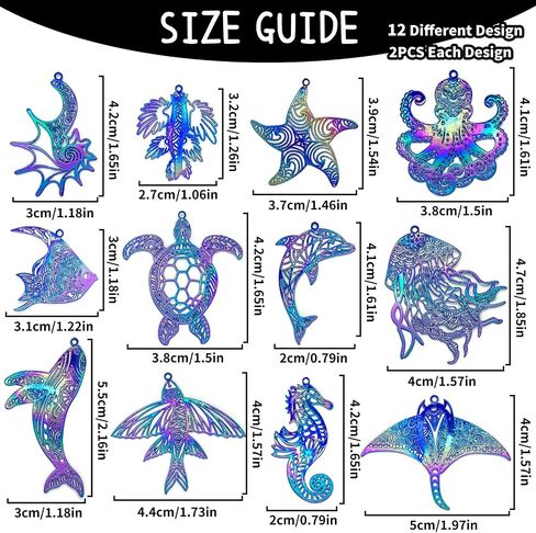24pcs سحر محيطي متنوع مبهر الملونة الزخارف المعدنية الزخرفة المعادلة المجوفة للحيوان in Kuwait