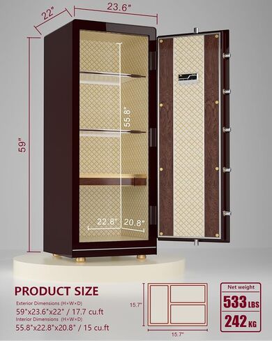 TIGERKING Extra Large Premium Home Safe – 17.7 Cuft Biometric Security Safes with Touchscreen Keypad and Backup Keys, Security Safe Box for Home Office Business, Dark Red in Saudi Arabia