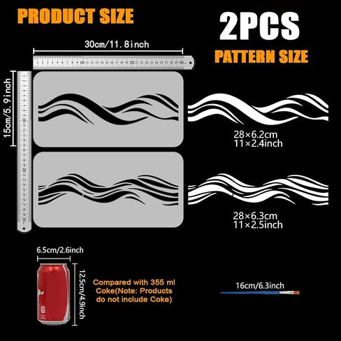 FINGERINSPIRE 2 Pcs Wave Border Stencils with Brush 11.8x5.9Inch Reusable Waves Stencils PET Marine Themes Borders Stencils Sea Waves Decoration Stencils Ocean Themes Template for Wood Wall Fabric in Saudi Arabia