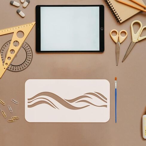 FINGERINSPIRE 2 Pcs Wave Border Stencils with Brush 11.8x5.9Inch Reusable Waves Stencils PET Marine Themes Borders Stencils Sea Waves Decoration Stencils Ocean Themes Template for Wood Wall Fabric in Saudi Arabia