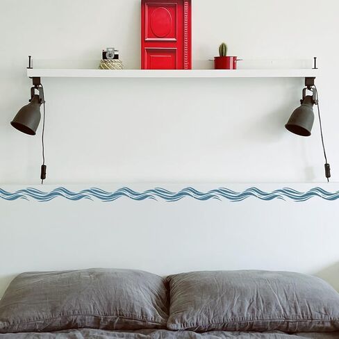 FINGERINSPIRE 2 Pcs Wave Border Stencils with Brush 11.8x5.9Inch Reusable Waves Stencils PET Marine Themes Borders Stencils Sea Waves Decoration Stencils Ocean Themes Template for Wood Wall Fabric in Saudi Arabia