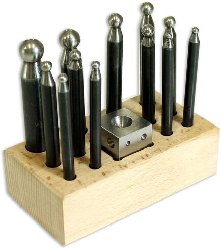 BENCH WIZARD 14 Piece Jewelers Doming Block Dapping Punch Set | Heavy Duty Stainless Steel Construction | Great for Jewelry Making & Metalworking in Kuwait