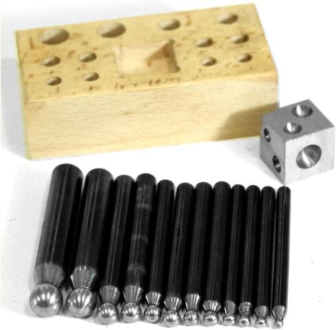 BENCH WIZARD 14 Piece Jewelers Doming Block Dapping Punch Set | Heavy Duty Stainless Steel Construction | Great for Jewelry Making & Metalworking in Kuwait