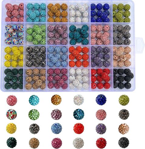 240pcs 10 مم حبات الراين من أجل صنع المجوهرات ، 24 ألوانًا متألقًا جولة ديسكو كرات بالجائزة الكثافة ، والخرز الماس الكريستالي اللامع لقرط قلادة بيسبول سوار. in Kuwait