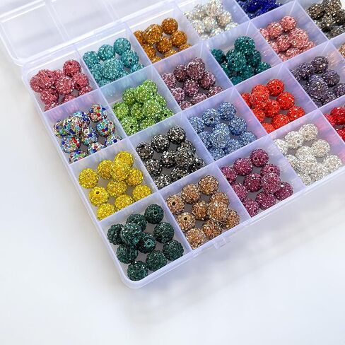 240pcs 10 مم حبات الراين من أجل صنع المجوهرات ، 24 ألوانًا متألقًا جولة ديسكو كرات بالجائزة الكثافة ، والخرز الماس الكريستالي اللامع لقرط قلادة بيسبول سوار. in Kuwait