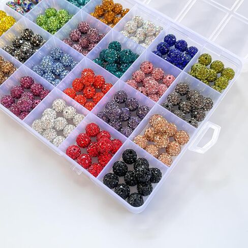 240pcs 10 مم حبات الراين من أجل صنع المجوهرات ، 24 ألوانًا متألقًا جولة ديسكو كرات بالجائزة الكثافة ، والخرز الماس الكريستالي اللامع لقرط قلادة بيسبول سوار. in Kuwait