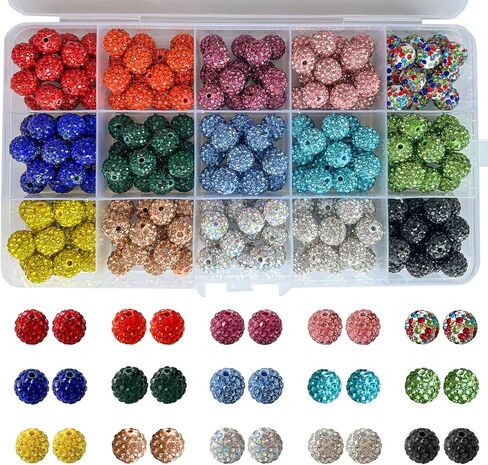 240pcs 10mm Rhinestone Beads for Jewelry Making, 24 Colors Sparkle Round Disco Ball Beads Bulk, Shiny Crystal Clay Diamond Beads for Bracelet Baseball Necklace Earring Crafting and DIY in Saudi Arabia