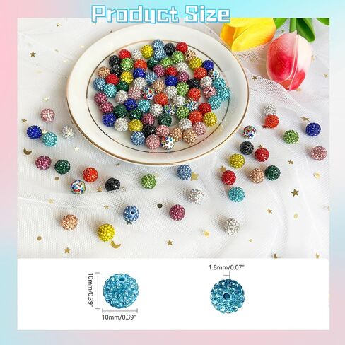 240pcs 10mm Rhinestone Beads for Jewelry Making, 24 Colors Sparkle Round Disco Ball Beads Bulk, Shiny Crystal Clay Diamond Beads for Bracelet Baseball Necklace Earring Crafting and DIY in Saudi Arabia