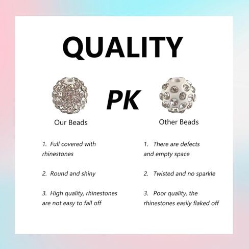 240pcs 10mm Rhinestone Beads for Jewelry Making, 24 Colors Sparkle Round Disco Ball Beads Bulk, Shiny Crystal Clay Diamond Beads for Bracelet Baseball Necklace Earring Crafting and DIY in Saudi Arabia