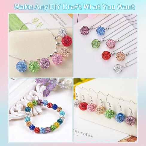 240pcs 10mm Rhinestone Beads for Jewelry Making, 24 Colors Sparkle Round Disco Ball Beads Bulk, Shiny Crystal Clay Diamond Beads for Bracelet Baseball Necklace Earring Crafting and DIY in Saudi Arabia