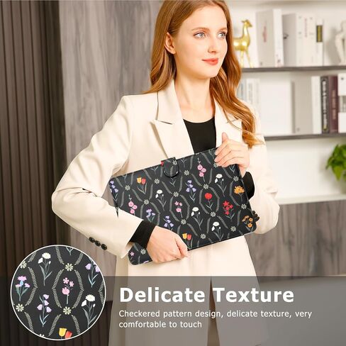 MOSISO Case Compatible with MacBook Air 13 inch M4 M3 M2 M1 2025-2018/Pro 13 inch M2 M1 2025-2016, Aesthetic Simple Floral PU Leather Portfolio Protective Stand Cover, Black in Kuwait