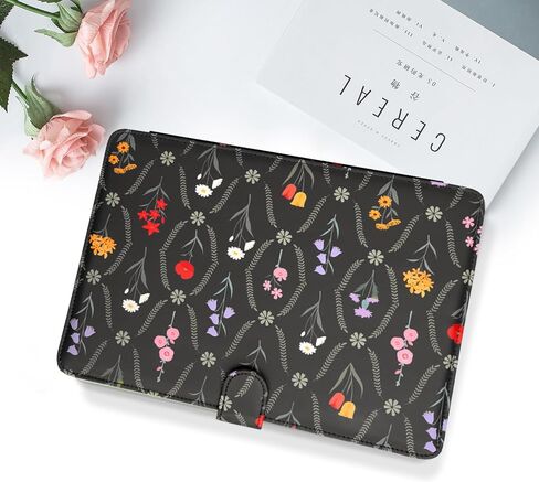 MOSISO Case Compatible with MacBook Air 13 inch M4 M3 M2 M1 2025-2018/Pro 13 inch M2 M1 2025-2016, Aesthetic Simple Floral PU Leather Portfolio Protective Stand Cover, Black in Kuwait