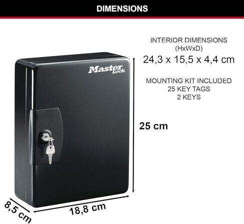 Marlies Dekkers Master Lock KB-25ML Key Cabinet (مثبت على الحائط مع 25 خطافًا مفتاحًا) ، صغير in Saudi Arabia