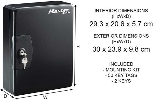 Marlies Dekkers Master Lock KB-25ML Key Cabinet (مثبت على الحائط مع 25 خطافًا مفتاحًا) ، صغير in Kuwait
