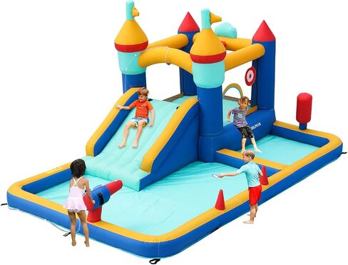 8-in-1 Bounce House, Water Slide Bounce House with Pool Area, Bouncy Castle with Slide for Wet and Dry, Inflatable Castle with Air Blower for Kids, 177.2X 124 x 88.6 inch. in Saudi Arabia