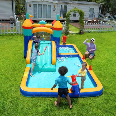 8-in-1 Bounce House, Water Slide Bounce House with Pool Area, Bouncy Castle with Slide for Wet and Dry, Inflatable Castle with Air Blower for Kids, 177.2X 124 x 88.6 inch. in Saudi Arabia
