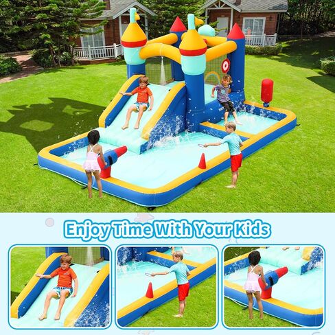8-in-1 Bounce House, Water Slide Bounce House with Pool Area, Bouncy Castle with Slide for Wet and Dry, Inflatable Castle with Air Blower for Kids, 177.2X 124 x 88.6 inch. in Saudi Arabia