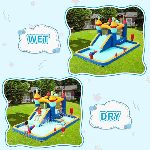 8-in-1 Bounce House, Water Slide Bounce House with Pool Area, Bouncy Castle with Slide for Wet and Dry, Inflatable Castle with Air Blower for Kids, 177.2X 124 x 88.6 inch. in Saudi Arabia